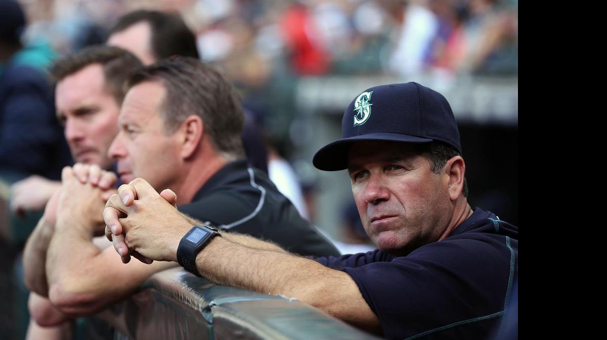 
Seattle Mariners hitting coach Edgar Martinez watches the field before the action against the Kansas City Royals at Safeco Field in Seattle on Tuesday, June 23, 2015.
