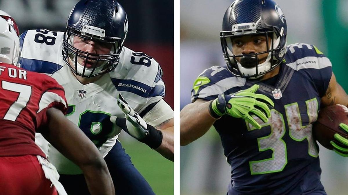 Seahawks offensive lineman Justin Britt, left, will host a football camp at Sehome High School on Saturday, March 12. Running back Thomas Rawls, right, also is expected at the camp.