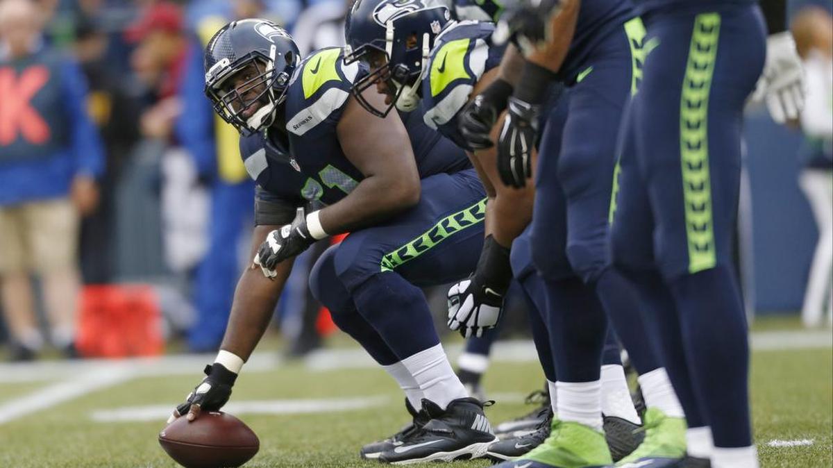 
Seahawks center Lemuel Jeanpierre lines up Friday against the Denver Broncos during Seattle’s 22-20 exhibition loss at CenturyLink Field.
