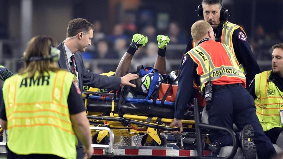 Seahawks receiver Ricardo Lockette is carted off the field Nov. 1, after being injured on a hit. Lockette returned to Seattle on Monday.