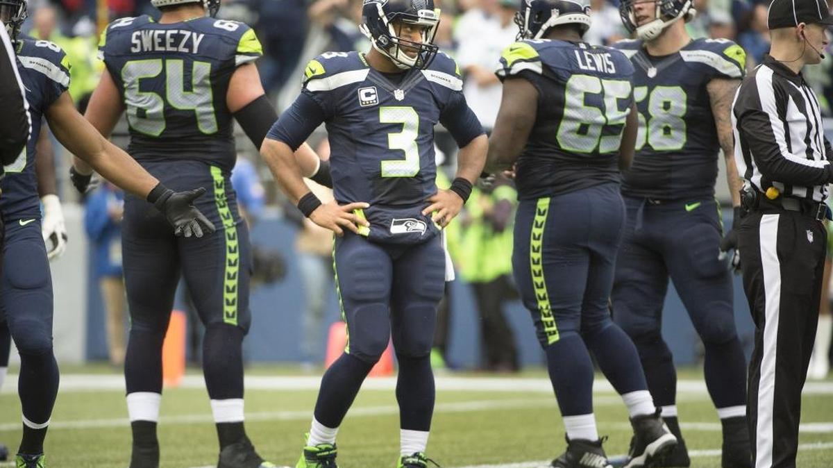 
Seahawks quarterback Russell Wilson shows his frustration Sunday during Seattle’s loss to the visiting Carolina Panthers. 
