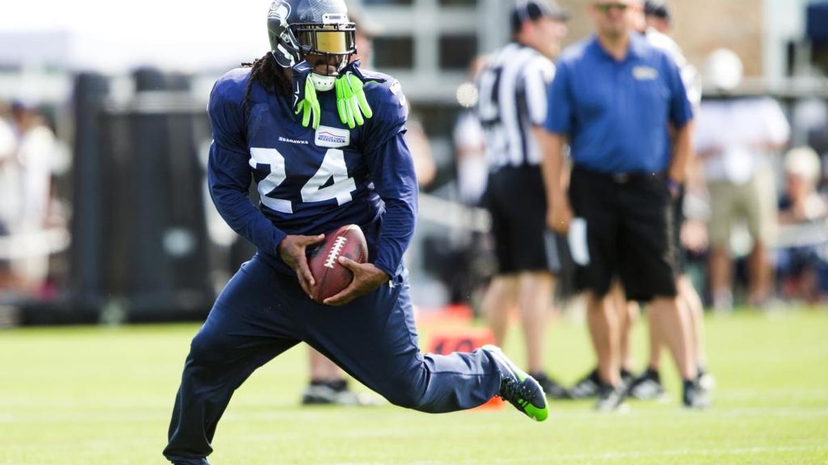 
Seattle Seahawks running back Marshawn Lynch has been a happy camper this season after receiving $6.5 million more in guaranteed money last year.

