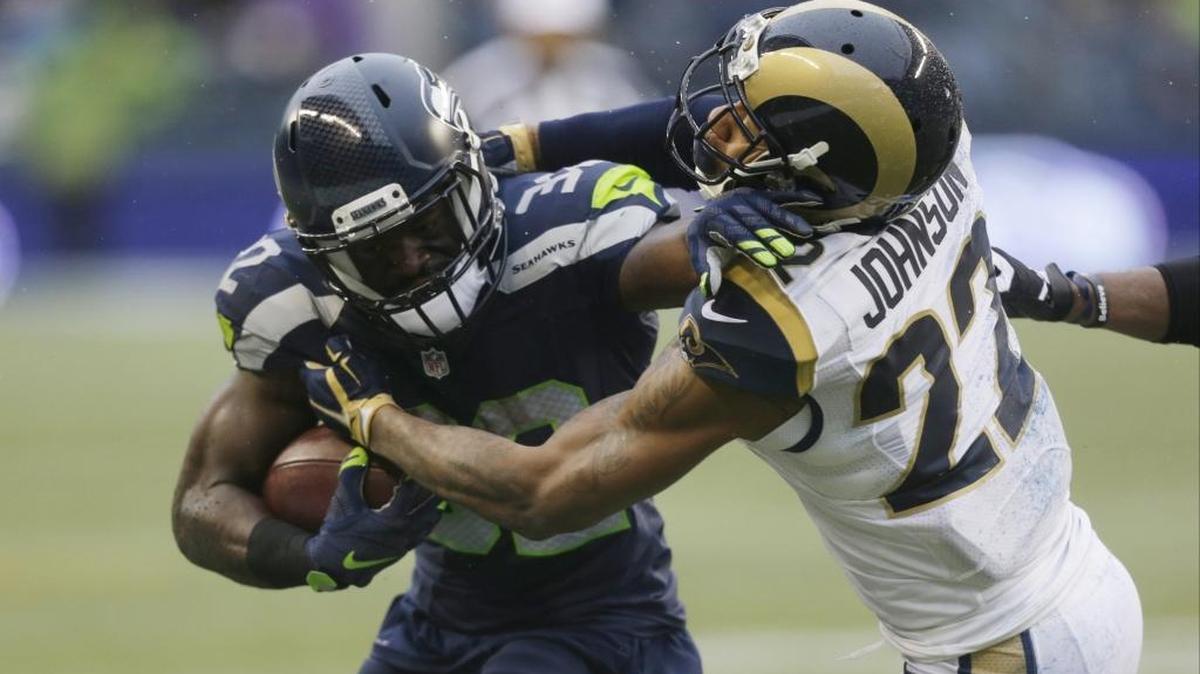 Seattle running back Christine Michael, left, is likely to carry the ball 20 or more times against the Vikings on Sunday, according to offensive coordinator Darrell Bevell’s playoff game plan.
