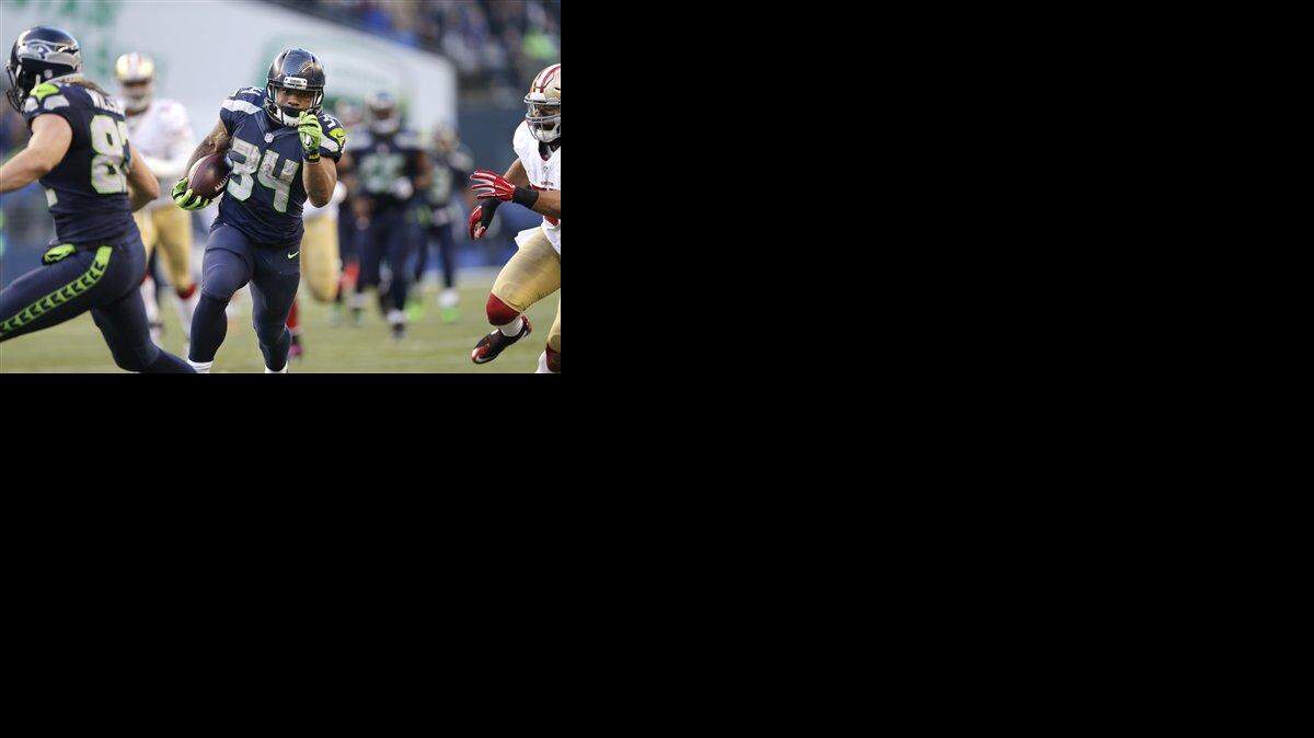 Seattle Seahawks' Thomas Rawls (34) in action against the San Francisco 49ers in the second half of an NFL football game, Sunday, Nov. 22, 2015, in Seattle.