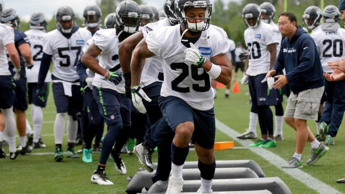 Seattle Seahawks safety Earl Thomas (29) participates in a drill during the team’s mandatory minicamp Tuesday in Renton.