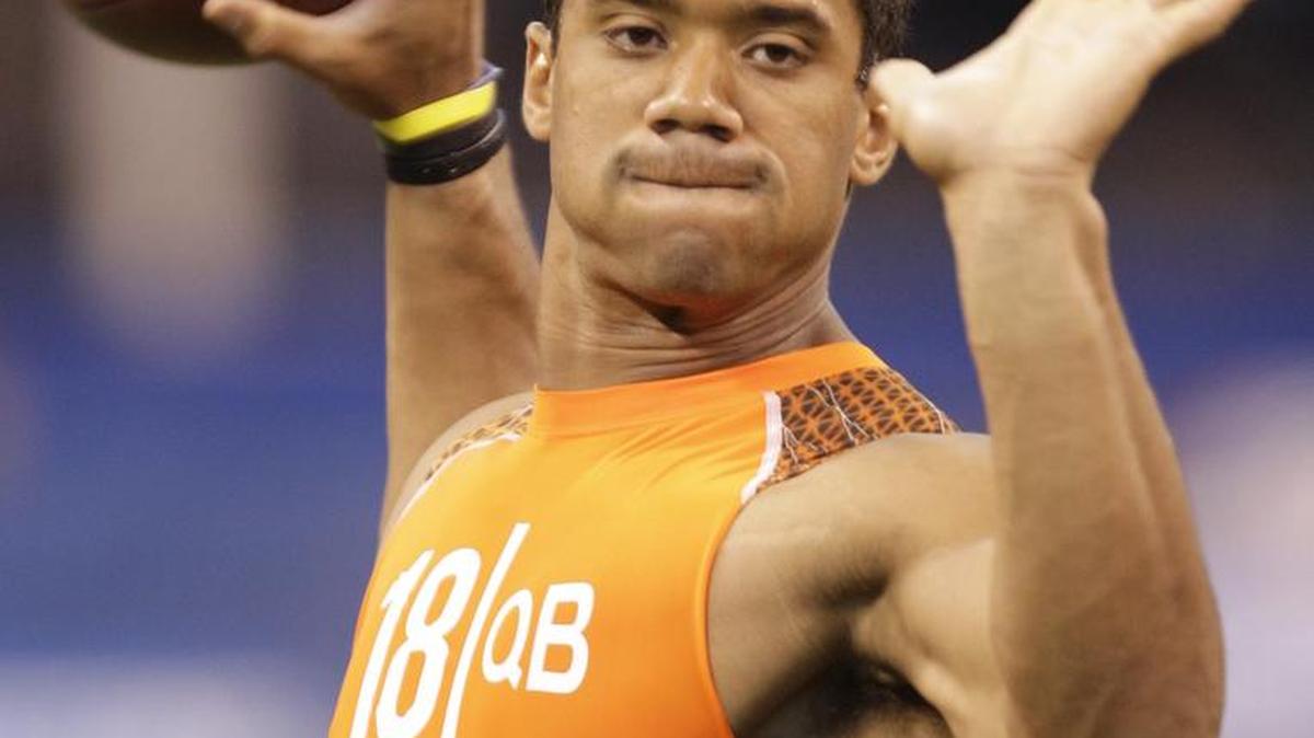 Russell Wilson throws at the 2012 NFL combine. “We thought he had an extraordinary list of characteristics that would allow him to be a great player,” coach Pete Carroll says.