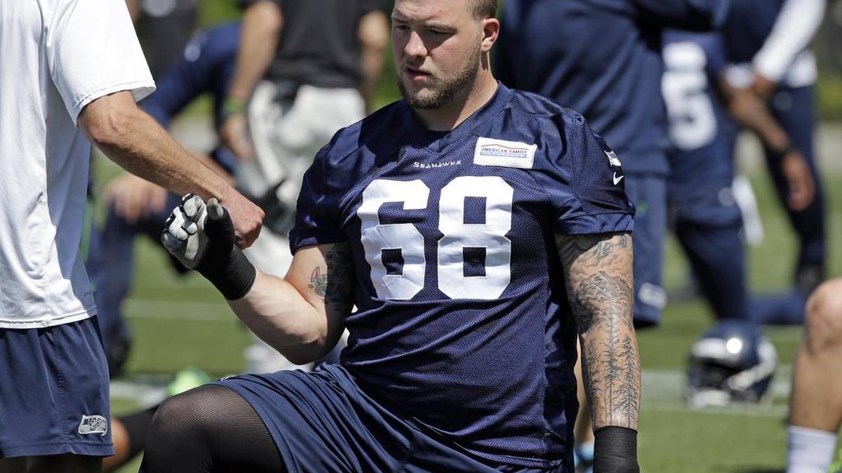 
Justin Britt, a second-round pick by the Seattle Seahawks in 2014, moves from right tackle to starting left guard. Britt played guard in college at Missouri five years ago.
