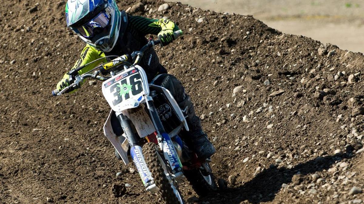 
Vance Koetje races through a turn during Thursday Night Motocross at Hannegan Speedway on Thursday, Aug. 6, in Bellingham.
