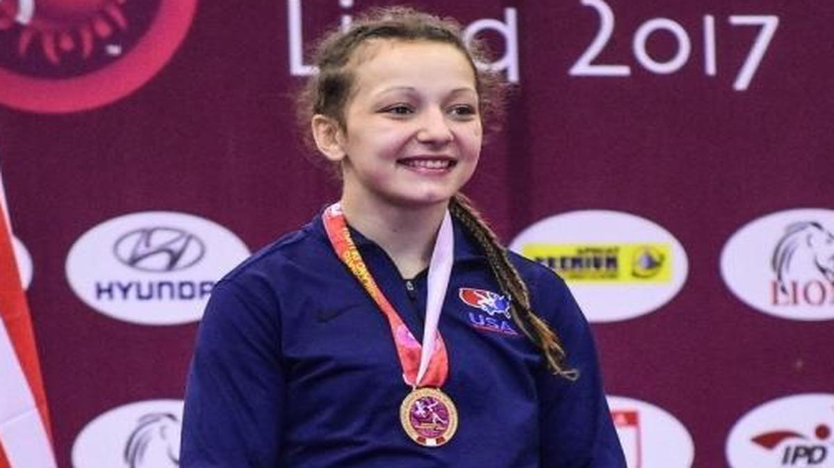 Mount Baker wrestler Emma Bruntil receives the gold medal after winning the 59 kilogram division at the 2017 Junior Pan American wrestling championships held Saturday in Lima, Peru. Bruntil last week won a 138-pound freestyle national title in Fargo, N.D.