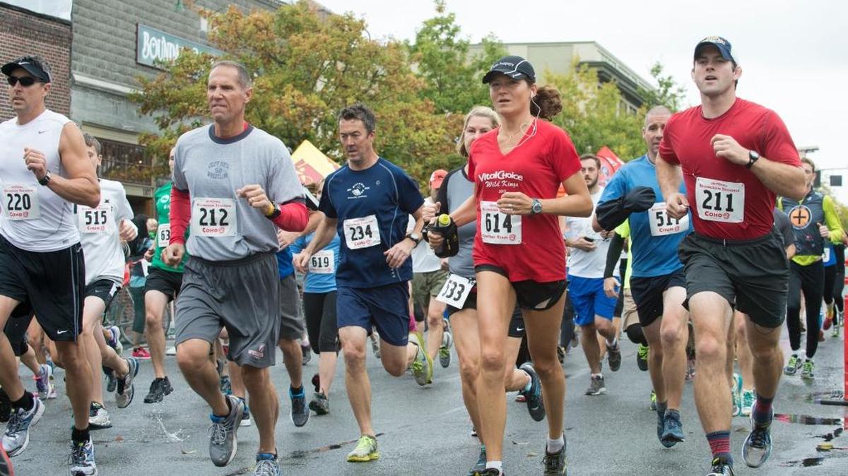 
Runners take off from the start of the Bellingham Traverse race on Saturday, Sept. 19, in Bellingham. 
