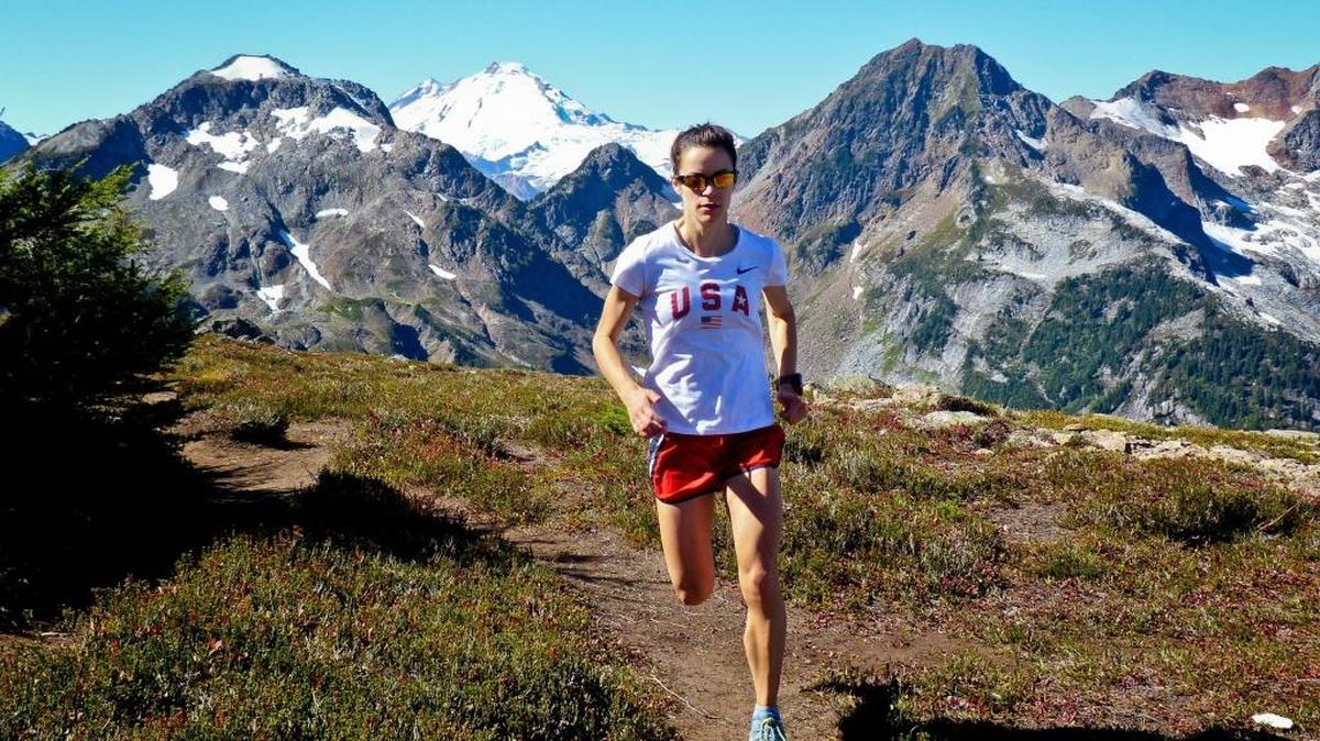 Maria Dalzot hits Hannegan Peak after a 5-mile clumb on a 2014 training run. She has been selected to the 2016 USA Long Distance Mountain Running Team and will run at the World Mountain Running Association Championships in Slovenia next moth.