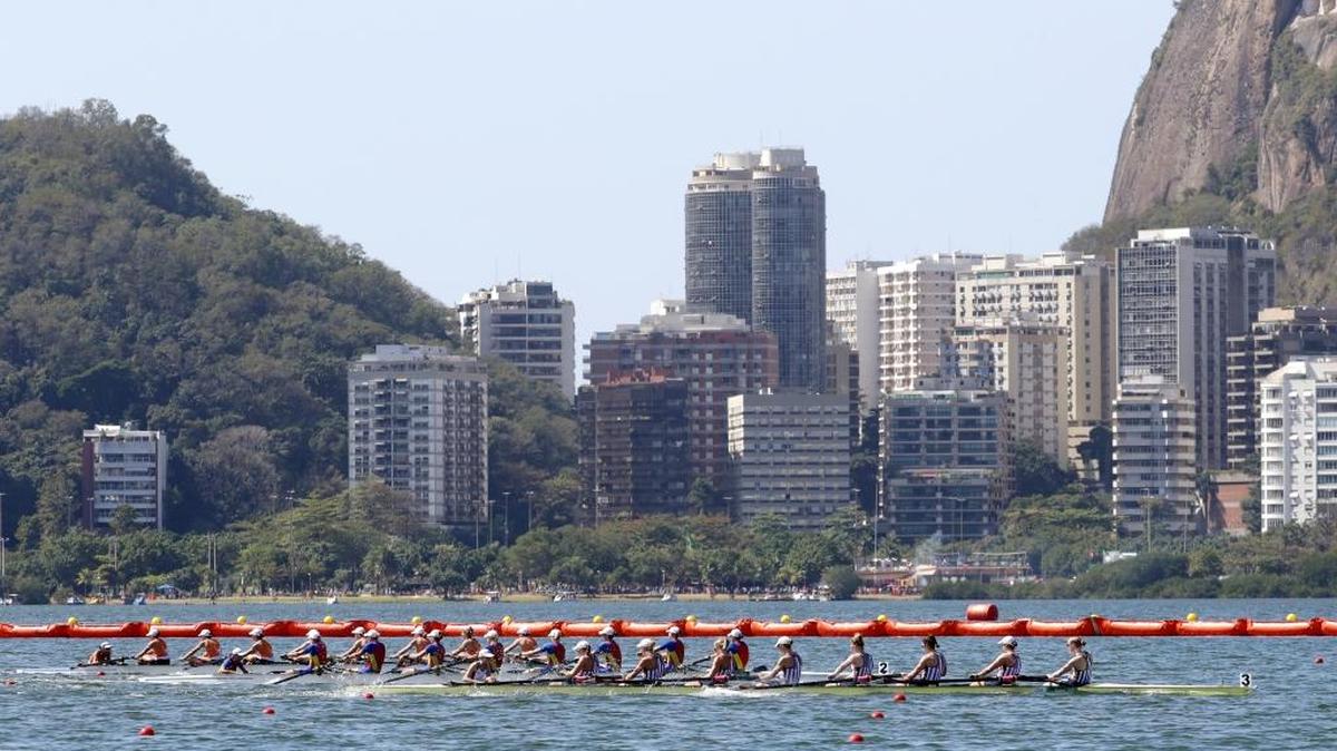 Emily Regan, Kerry Simmonds, Amanda Polk, Lauren Schmetterling, Tessa Gobbo, Meghan Musnicki, Eleanor Logan, Amanda Elmore and Katelin Snyder, of United States, front, row for gold in the women's rowing eight final during the 2016 Summer Olympics in Rio de Janeiro, Brazil, Saturday, Aug. 13. Logan lives in Bellingham.