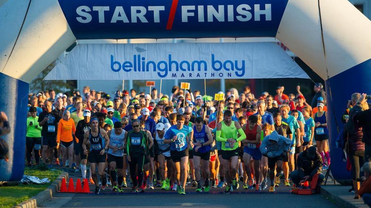 
Runners take start the Bellingham Bay Marathon at Lummi Nation School on the Lummi Reservation on Sunday, Sept. 27.

