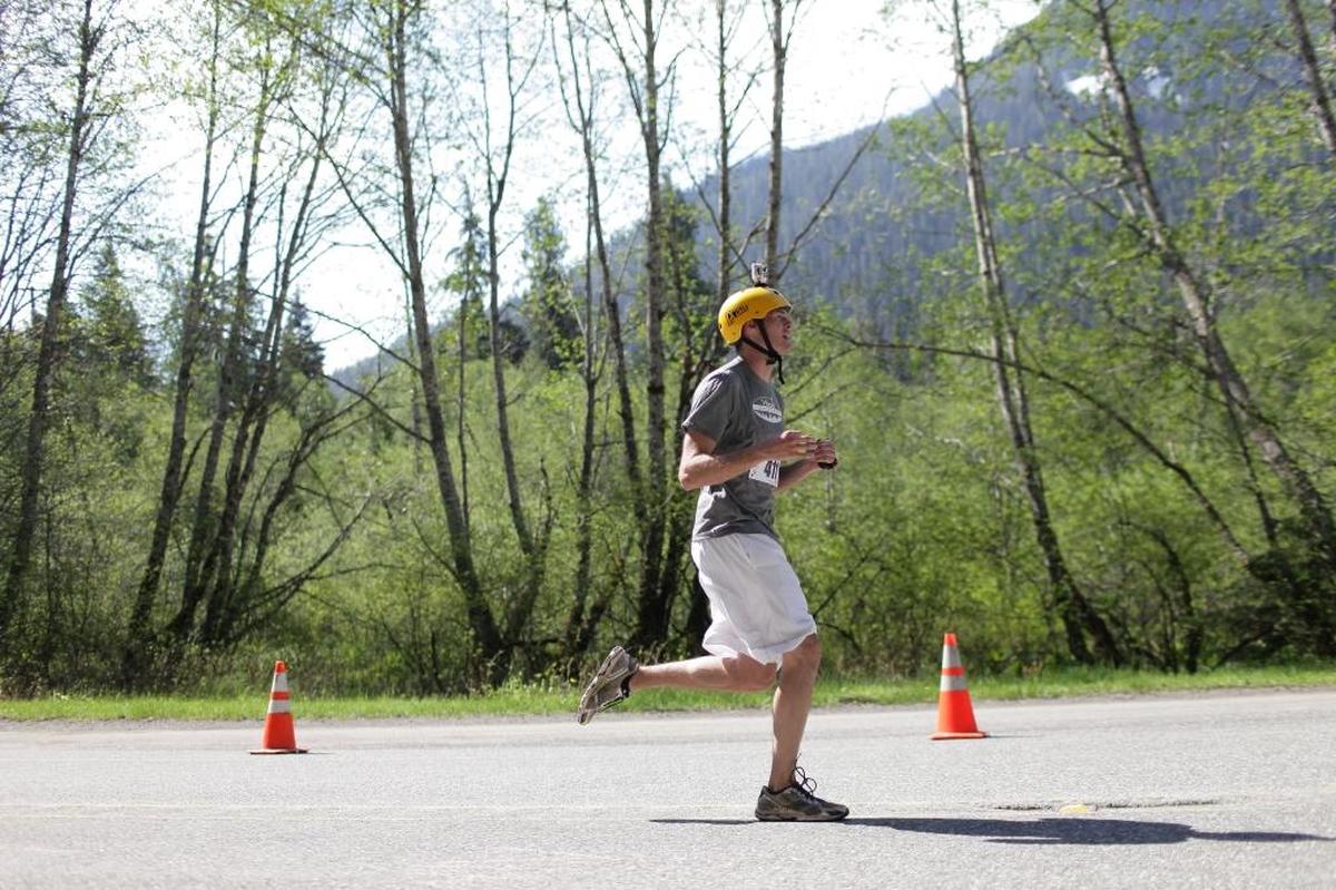 The Woods Coffee’s Josh Struiksma makes his way down the Mount Baker Highway during the 2012 Ski to Sea.
