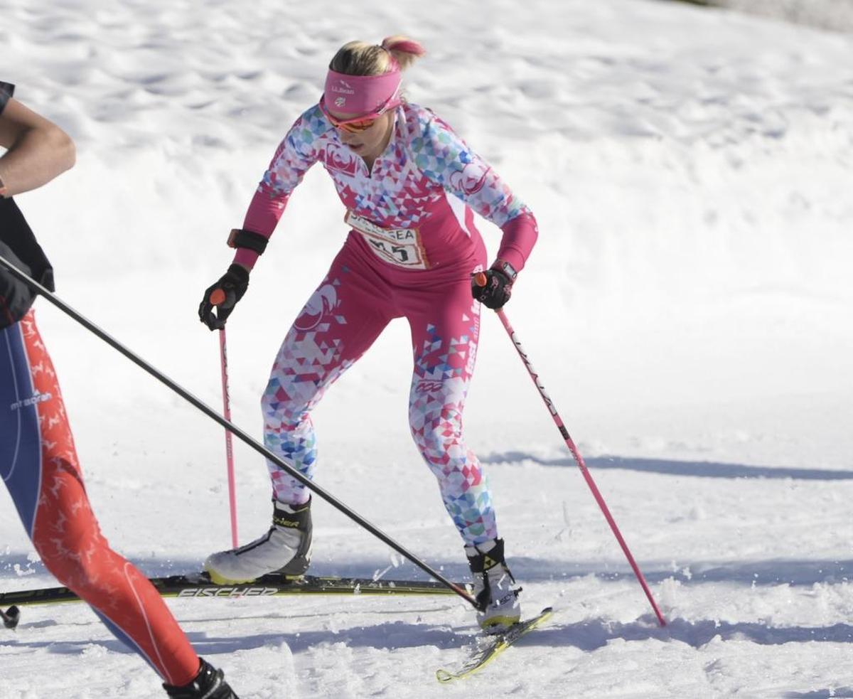 Cross country skiers battle during the 2017 Ski to Sea at Mt. Baker Ski Area.