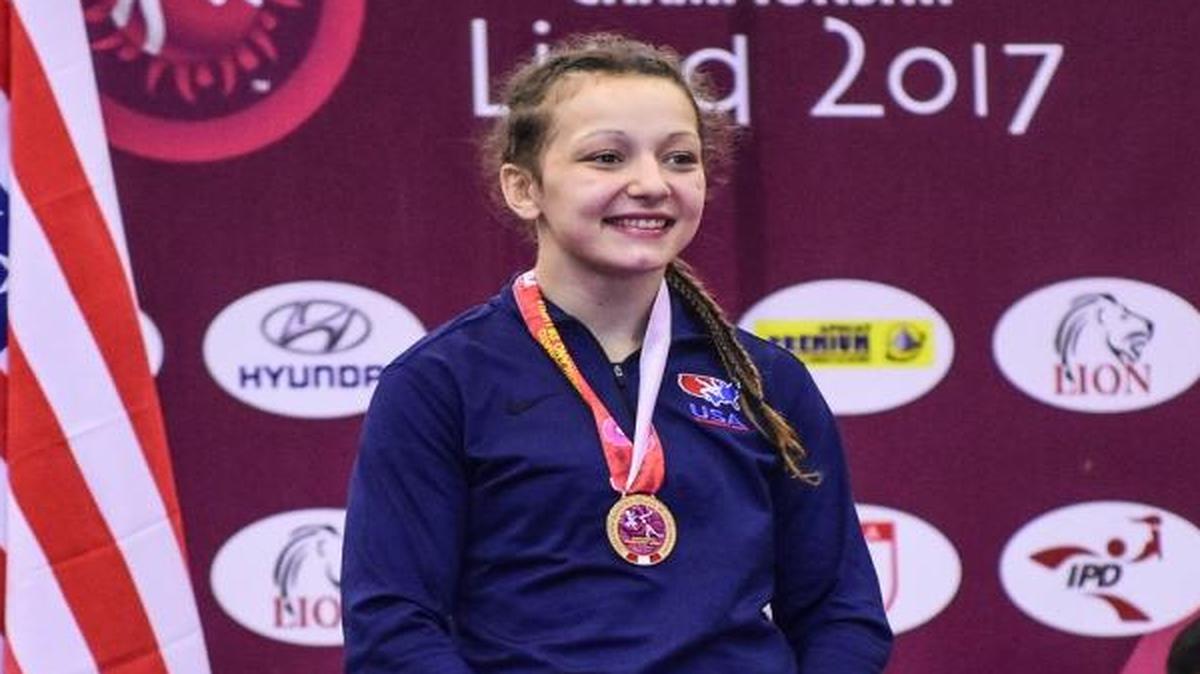 Mount Baker wrestler Emma Bruntil receives the gold medal after winning the 59 kilogram division at the 2017 Junior Pan American wrestling championships held Saturday in Lima, Peru.