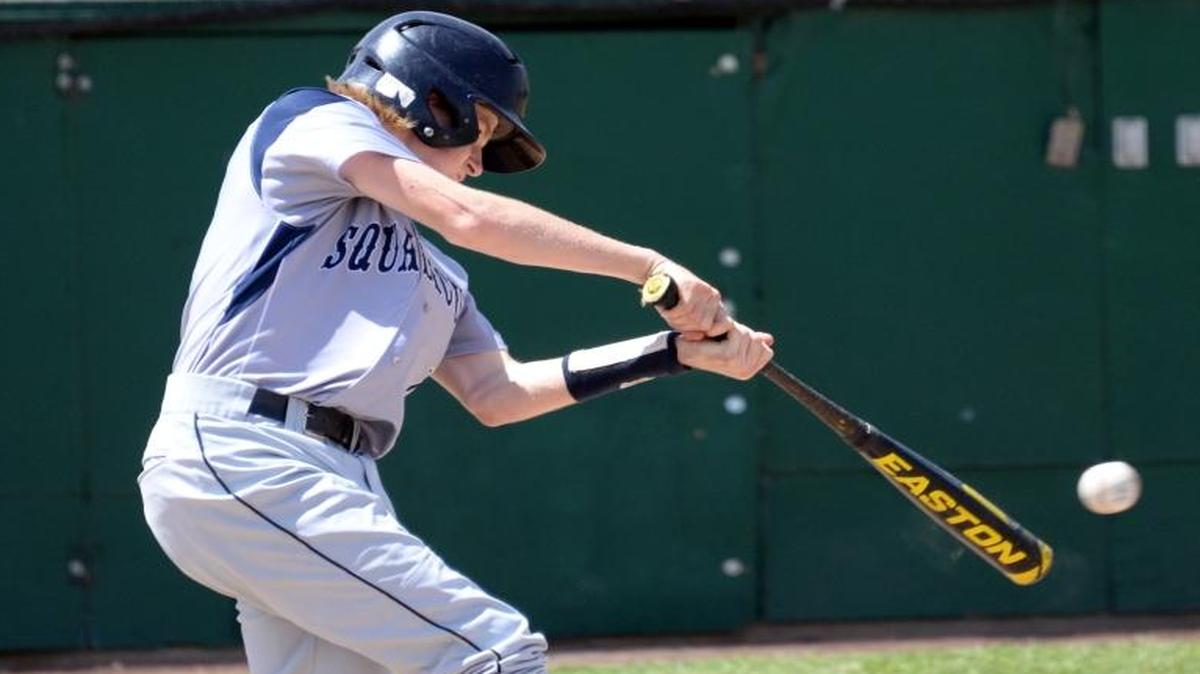 Former Squalicum standout Ernie Yake delivers a hit in 2015. Yake will play for the Bellingham Bells during the 2017 WCL baseball season.