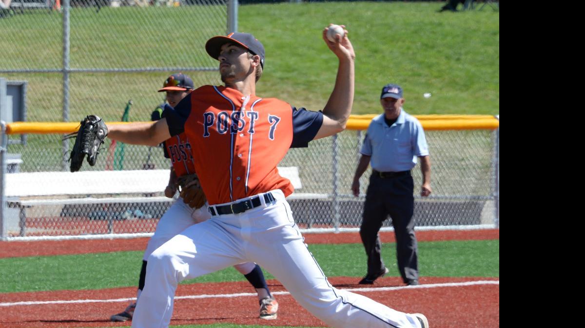 
Bellingham Post 7’s Kyler Shemstad pitches against the Spokane Bandits on Monday, July 27, at Joe Martin Field.
