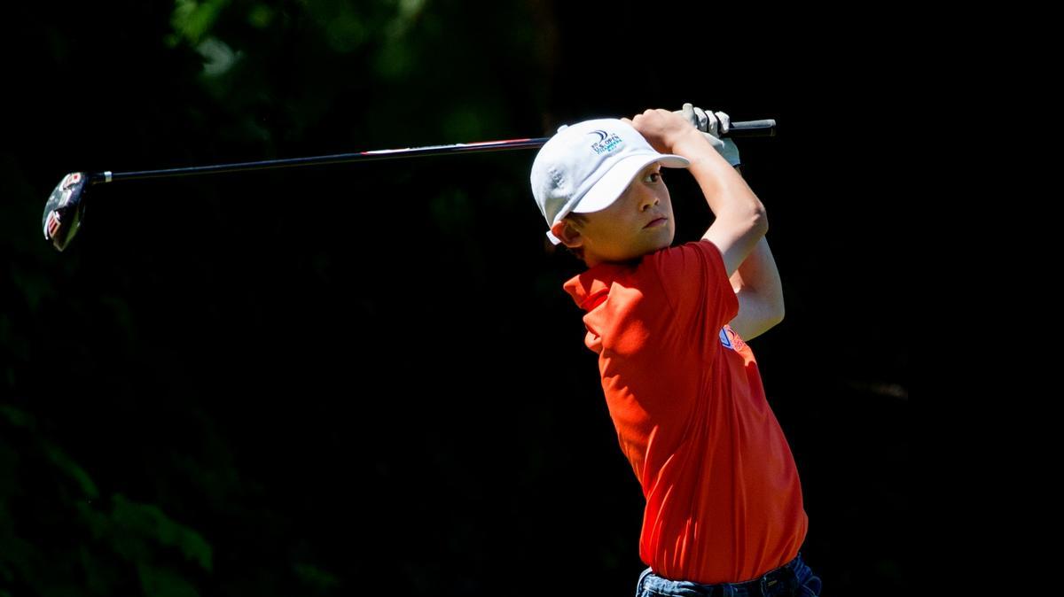 
Ferndale's Max Nordstrom watches his drive at the Drive Chip and Putt qualifier on Tuesday, June 23, at Lake Padden Golf Course in Bellingham.
