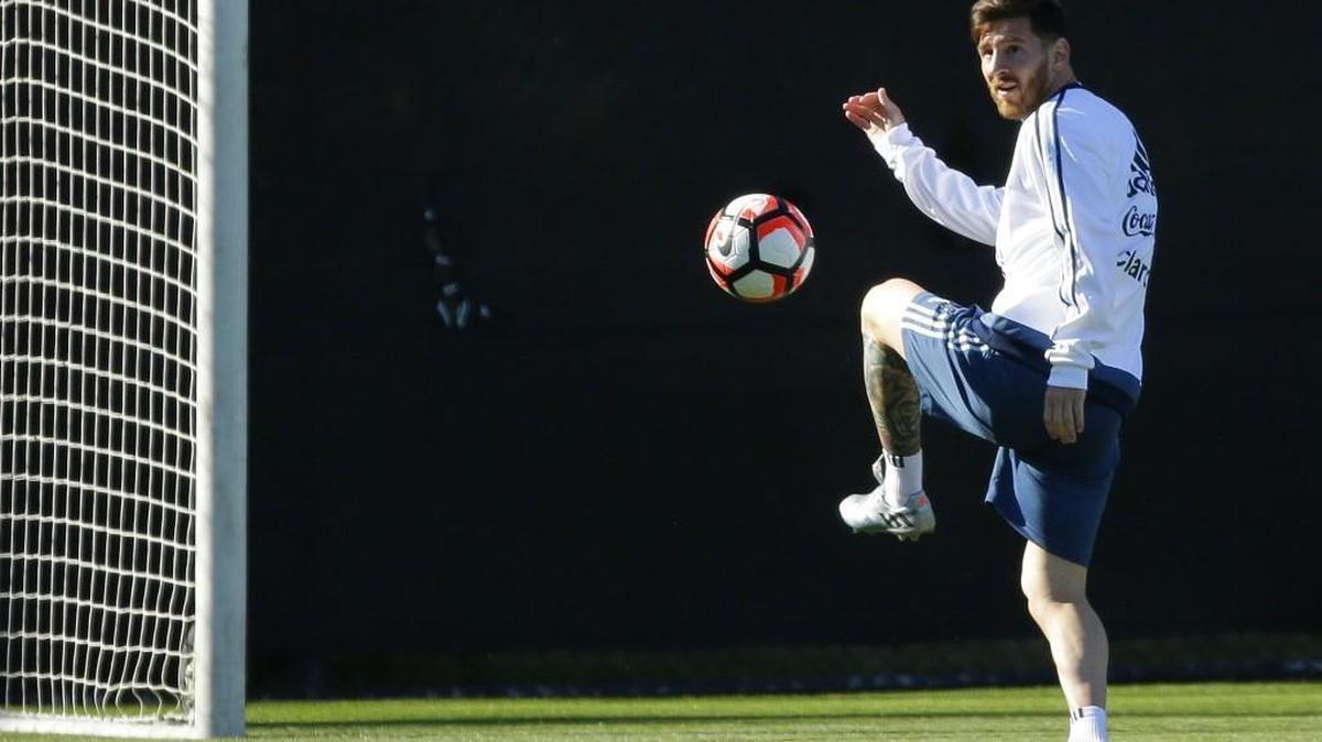 Argentina midfielder Lionel Messi kicks the ball during practice, Monday in Tukwila. Argentina is scheduled to face Bolivia on Tuesday in a Copa America Centenario soccer match in Seattle.