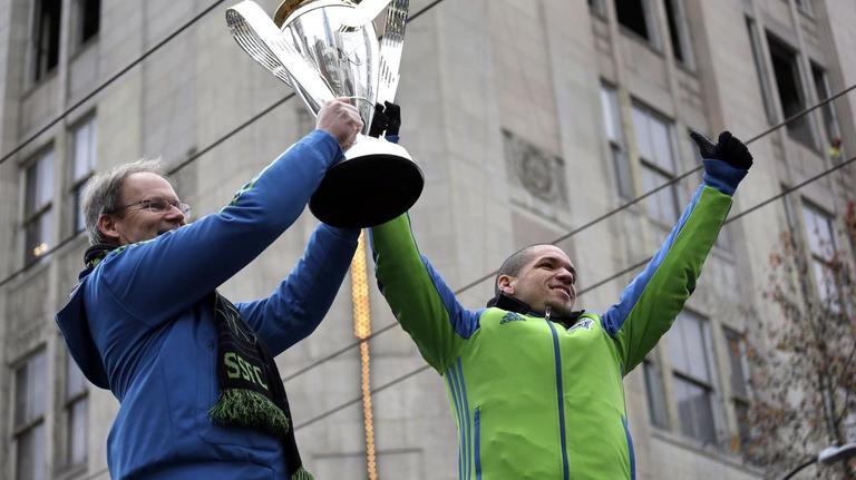 Seattle Sounders celebrate their MLS Cup victory