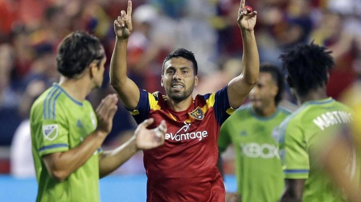 Real Salt Lake’s Javier Morales, center, and his teammates will have nothing but pride to play for Sunday against Seattle.